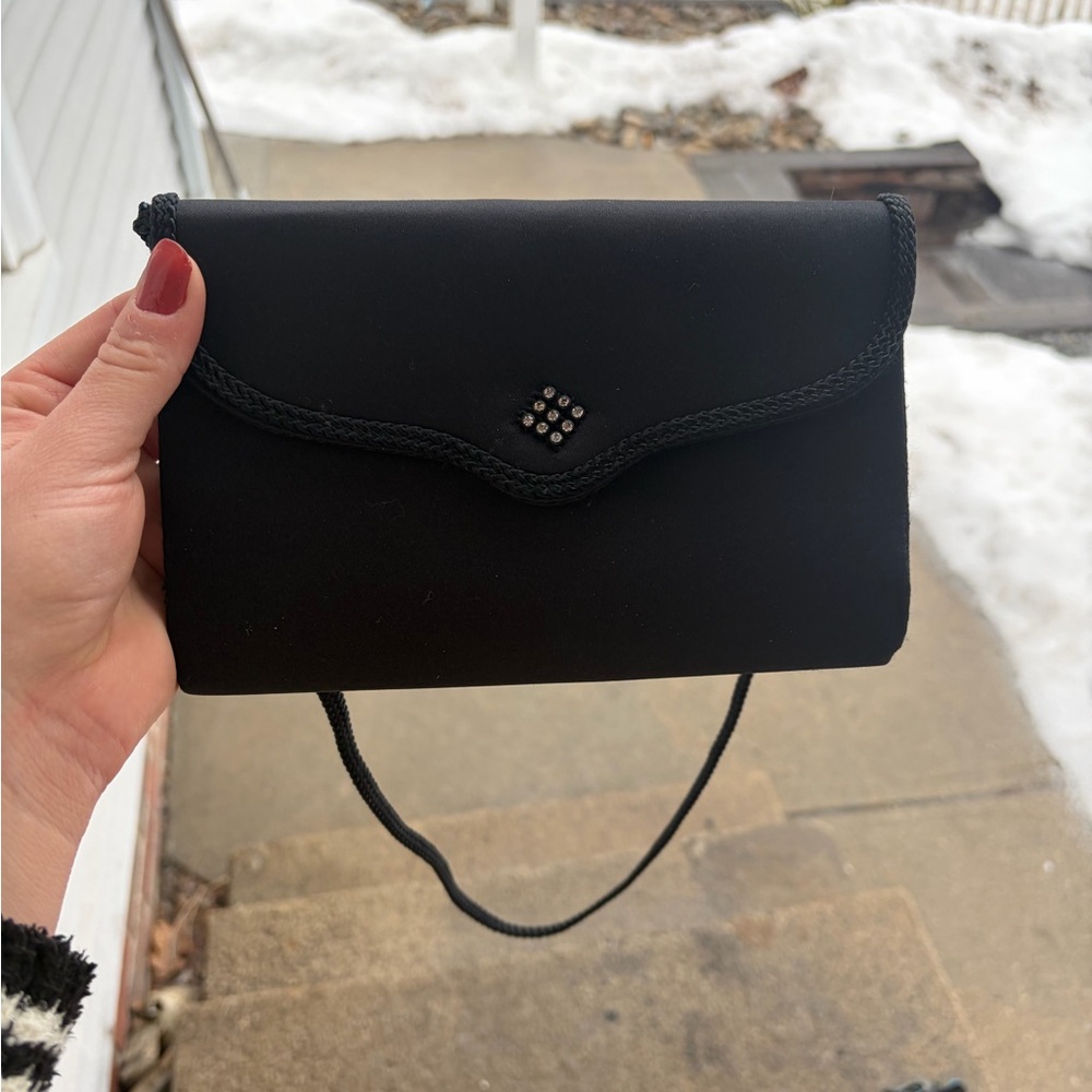 La Regale Black Clutch with Beaded Detail